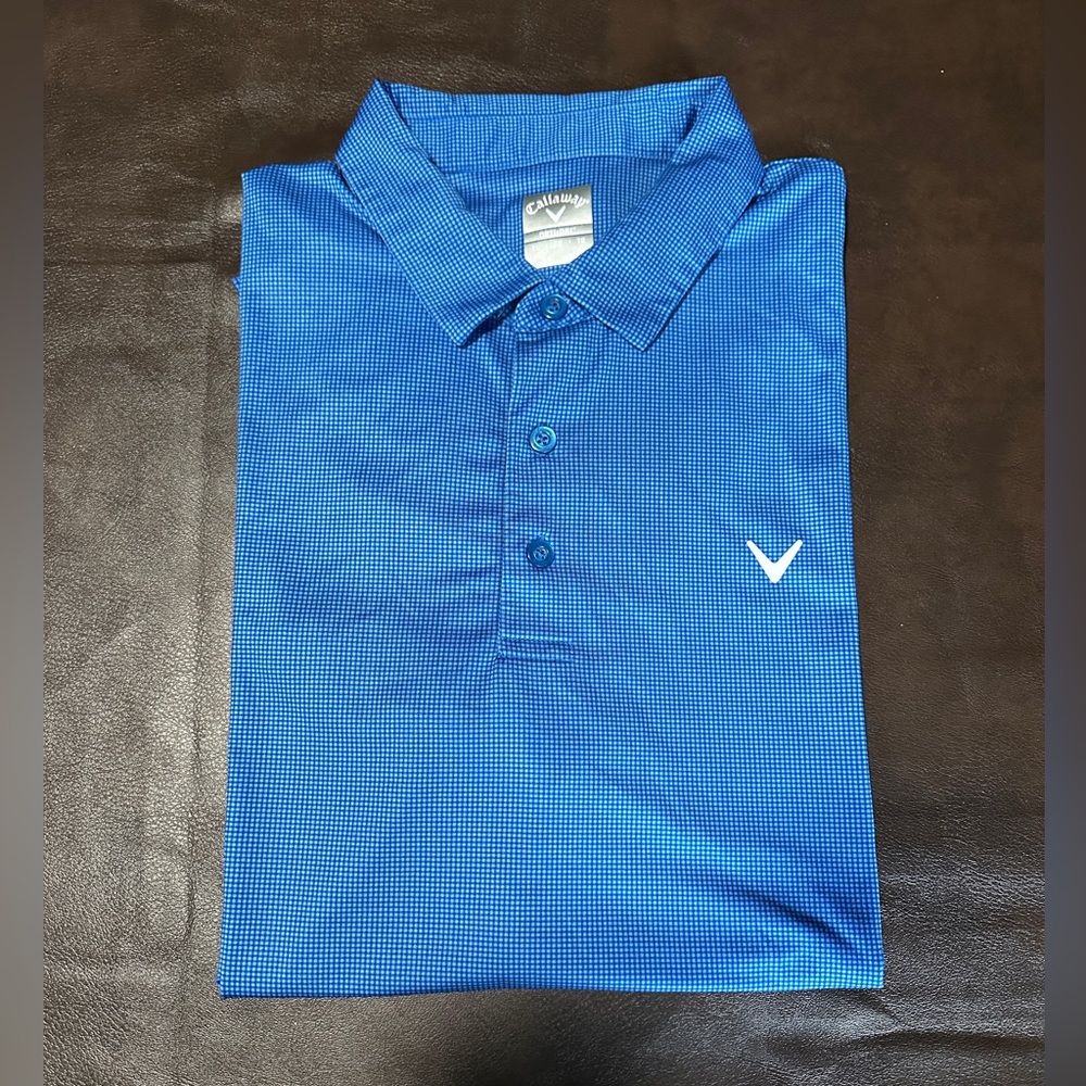 Callaway Polo Shirt Short Sleeve Opti-Dri Blue Square Golf Shirt XL
